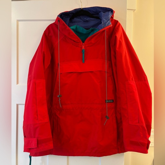 Vtg 80s 90s Ski Jacket Columbia Parka neon Shell Coat anorak Nylon Hood MENS XL - Picture 1 of 6